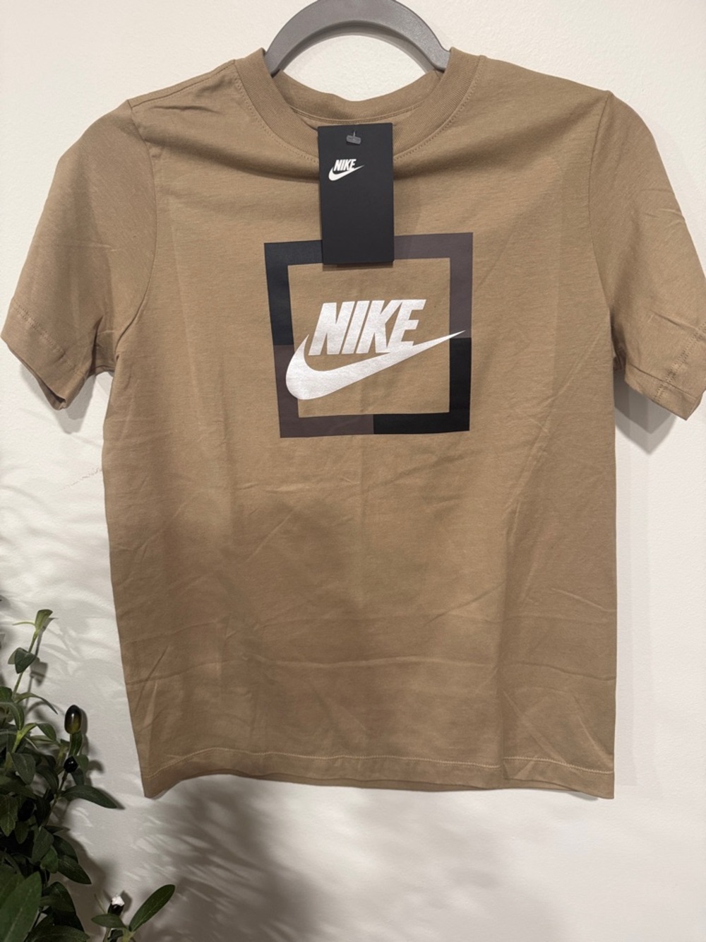 Nike Short-Sleeve Logo Tee in Brown with White Swoosh